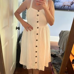 Loft White Button Down Flare Midi Dress